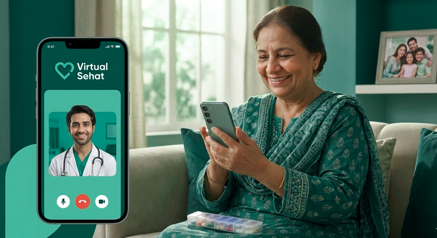 Patient receiving virtual healthcare at home